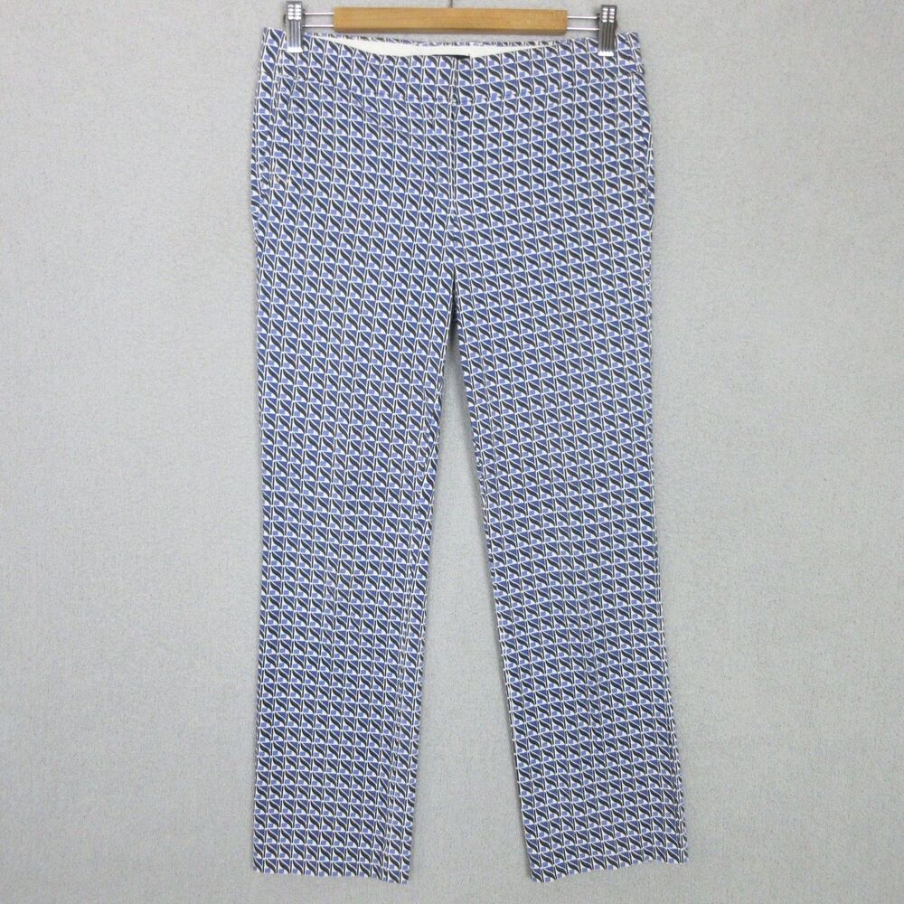 JCrew Pants‎ Womens 2 Geometric Print Cotton Stretch Slim Ankle Navy White